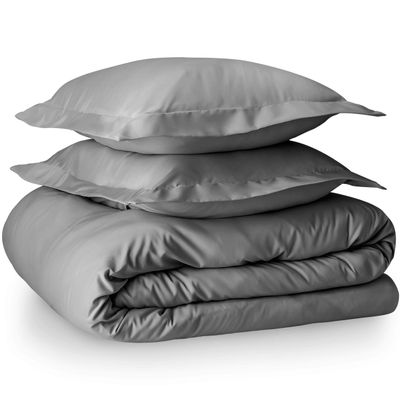 100% Egyptian Cotton 3 Piece Twin Duvet Cover and Pillow Shams, Premium Hotel Comforter Quilt Cover, 800 Thread-Count Breathable Sateen-Weave with Zipper Closure, Corner-Ties - Twin, Light Grey