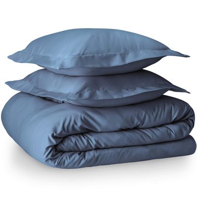 100% Egyptian Cotton 3 Piece Twin Duvet Cover and Pillow Shams, Premium Hotel Comforter Quilt Cover, 800 Thread-Count Breathable Sateen-Weave with Zipper Closure, Corner-Ties - Twin, Mediterranean