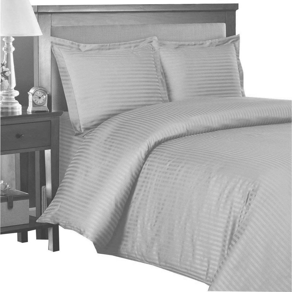 100% Egyptian Cotton Duvet Cover Set, 3 Pieces 500-TC Luxury Soft Bedding Set with Zipper Closure, Twin/Twin XL, Silver Grey Stripe