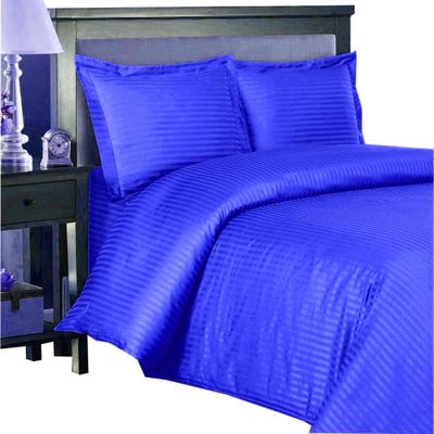 100% Egyptian Cotton Duvet Cover Set, 3 Pieces 500-TC Luxury Soft Bedding Set with Zipper Closure, Twin/Twin XL, Royal Blue Stripe