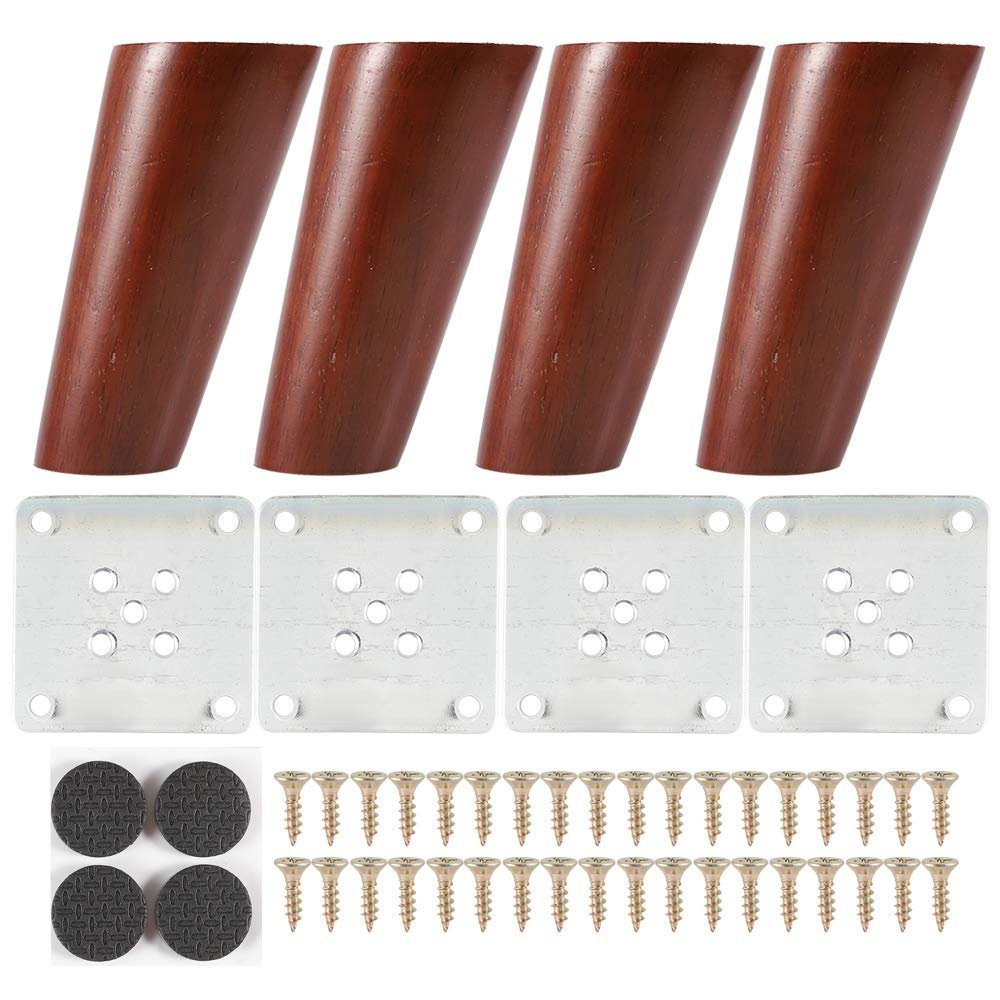 szzijia 4Pcs 6cm 8cm 10cm 12cm 15cm 18cm 20cm Walnut Wood Color Solid Furniture Legs Replacement Legs for Sofa, Bed, Coffee Table (15cm)