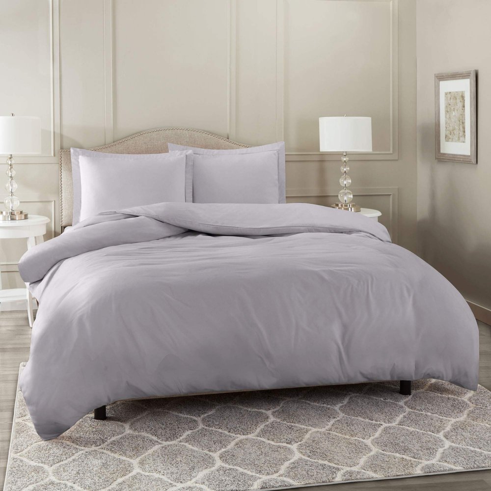100% Egyptian Cotton Duvet Cover Set, 3 Pieces 500-TC Luxury Soft Bedding Set with Zipper Closure, Oversize King (98 x 118), Silver Grey Solid