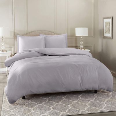 100% Egyptian Cotton Duvet Cover Set, 3 Pieces 500-TC Luxury Soft Bedding Set with Zipper Closure, Twin/Twin XL, Silver Grey Solid