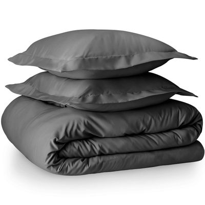 100% Egyptian Cotton 3 Piece Short-Queen Duvet Cover and Pillow Shams, Premium Hotel Comforter Quilt Cover, 800 Thread-Count Sateen-Weave with Zipper Closure, Corner-Ties - Short-Queen, Dark Grey
