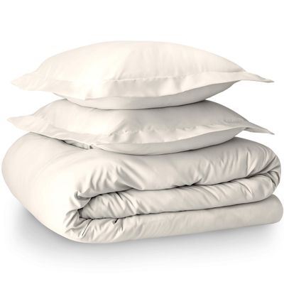 100% Egyptian Cotton 3 Piece Full Duvet Cover and Pillow Shams, Premium Hotel Comforter Quilt Cover, 800 Thread-Count Breathable Sateen-Weave with Zipper Closure, Corner-Ties - Full, Ivory