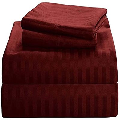 500 Thread Count Egyptian Quality Cotton 4-PCs Bed Sheet Set Fit Up 15-18" Deep Pocket Striped Pattren (Grand King, Burgundy)