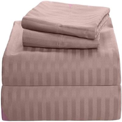 500 Thread Count Egyptian Quality Cotton 4-PCs Bed Sheet Set Fit Up 15-18" Deep Pocket Striped Pattren (Twin, Taupe)