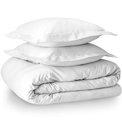 100% Egyptian Cotton 3 Piece Queen Duvet Cover and Pillow Shams, Premium Hotel Comforter Quilt Cover, 800 Thread-Count Breathable Sateen-Weave with Zipper Closure, Corner-Ties - Queen, White