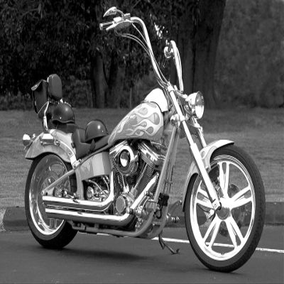 Iconic Arts Motorcycle with Flames B/W Laminated Poster 24x36