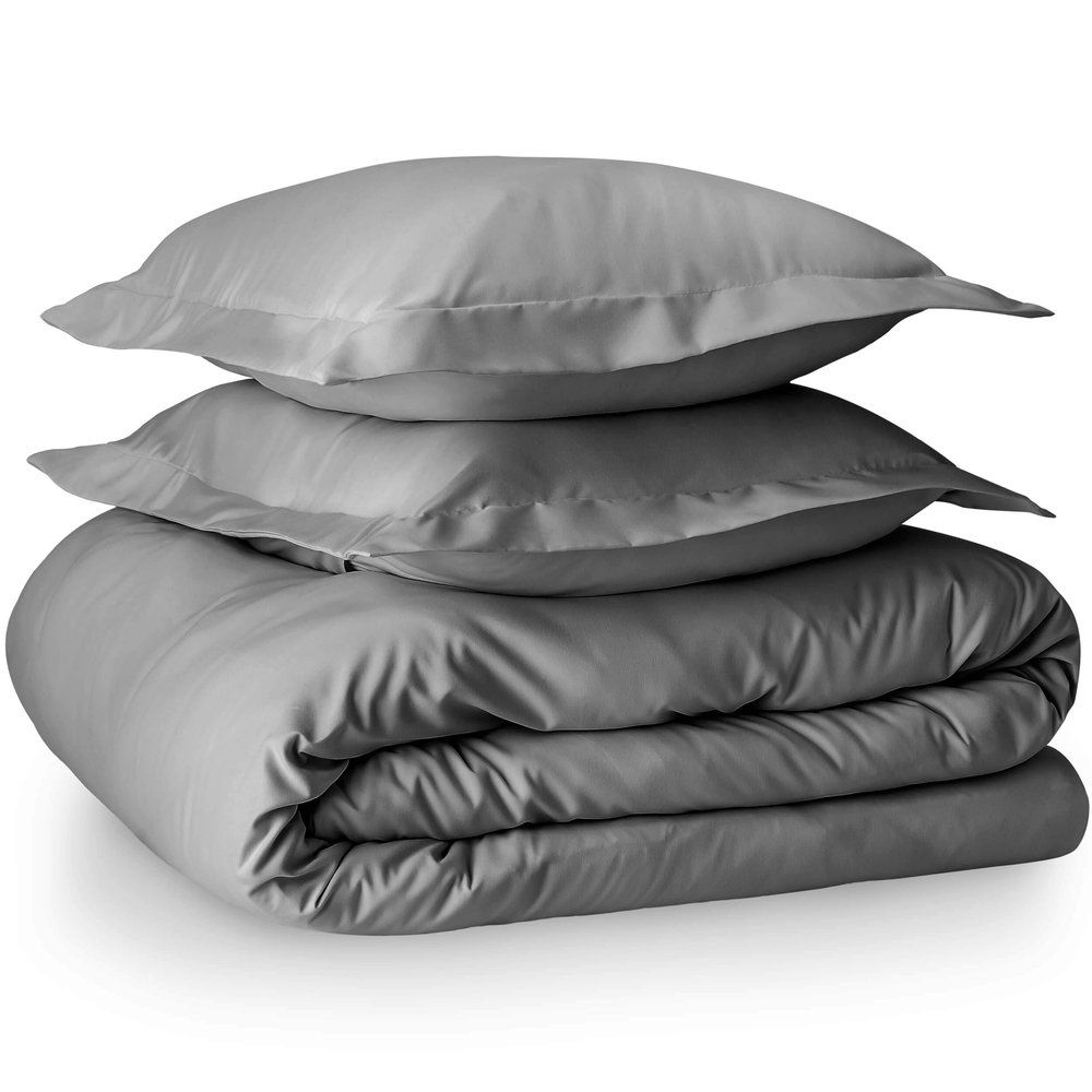 100% Egyptian Cotton 3 Piece Queen Duvet Cover and Pillow Shams, Premium Hotel Comforter Quilt Cover, 800 Thread-Count Breathable Sateen-Weave with Zipper Closure, Corner-Ties - Queen, Light Grey