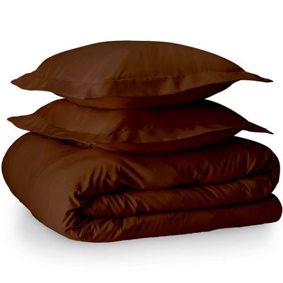 100% Egyptian Cotton 3 Piece Full Duvet Cover and Pillow Shams, Premium Hotel Comforter Quilt Cover, 800 Thread-Count Breathable Sateen-Weave with Zipper Closure, Corner-Ties - Full, Chocolate