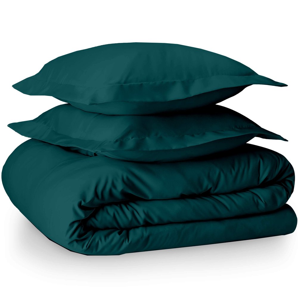 100% Egyptian Cotton 3 Piece Queen Duvet Cover and Pillow Shams, Premium Hotel Comforter Quilt Cover, 800 Thread-Count Breathable Sateen-Weave with Zipper Closure, Corner-Ties - Queen, Teal Blue