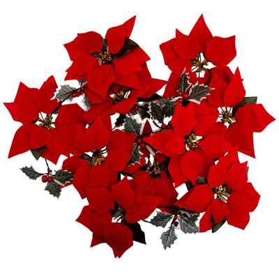 ciciTree Red Christmas Artificial Poinsettia Garland String Lights for Garden Fireplace Door Decoration