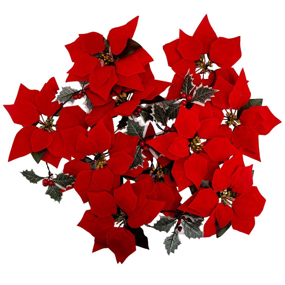 ciciTree Red Christmas Artificial Poinsettia Garland String Lights for Garden Fireplace Door Decoration