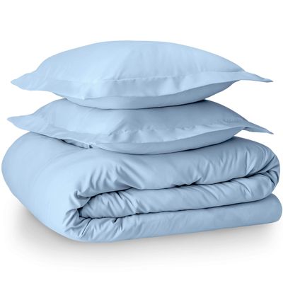 100% Egyptian Cotton 3 Piece Queen Duvet Cover and Pillow Shams, Premium Hotel Comforter Quilt Cover, 800 Thread-Count Breathable Sateen-Weave with Zipper Closure, Corner-Ties - Queen, Light Blue