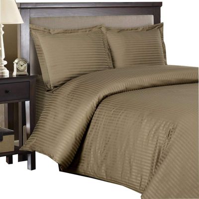 100% Egyptian Cotton Duvet Cover Set, 3 Pieces 500-TC Luxury Soft Bedding Set with Zipper Closure, Twin/Twin XL, Taupe Stripe