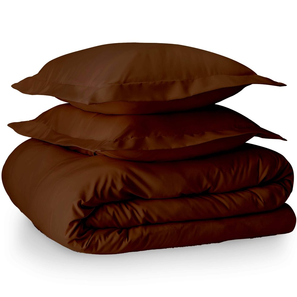 100% Egyptian Cotton 3 Piece Twin Duvet Cover and Pillow Shams, Premium Hotel Comforter Quilt Cover, 800 Thread-Count Breathable Sateen-Weave with Zipper Closure, Corner-Ties - Twin, Chocolate