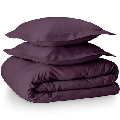 100% Egyptian Cotton 3 Piece Queen Duvet Cover and Pillow Shams, Premium Hotel Comforter Quilt Cover, 800 Thread-Count Breathable Sateen-Weave with Zipper Closure, Corner-Ties - Queen, Plum