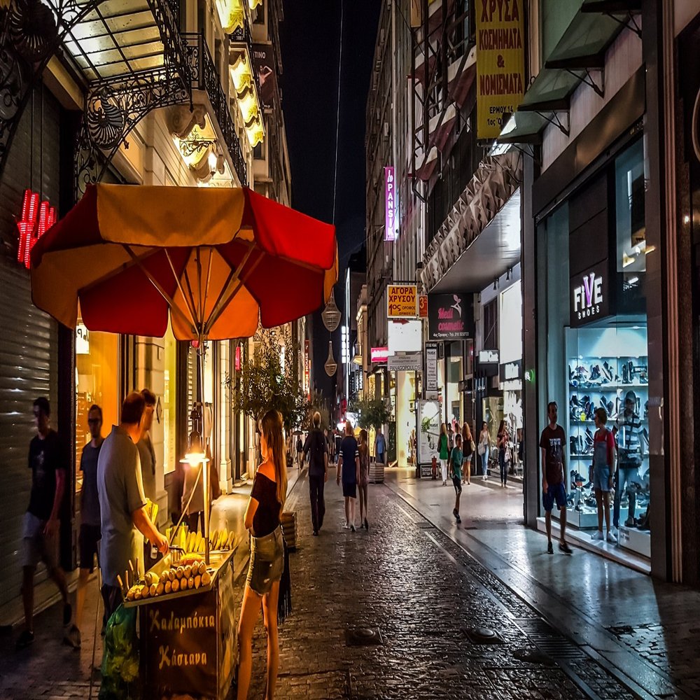 Iconic Arts Athens Greece Alley at Night Laminated Poster 24x36
