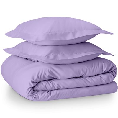 100% Egyptian Cotton 3 Piece Queen Duvet Cover and Pillow Shams, Premium Hotel Comforter Quilt Cover, 800 Thread-Count Breathable Sateen-Weave with Zipper Closure, Corner-Ties - Queen, Lilac