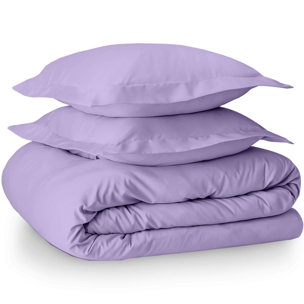100% Egyptian Cotton 3 Piece Queen Duvet Cover and Pillow Shams, Premium Hotel Comforter Quilt Cover, 800 Thread-Count Breathable Sateen-Weave with Zipper Closure, Corner-Ties - Queen, Lilac