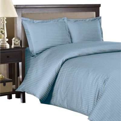 100% Egyptian Cotton Duvet Cover Set, 3 Pieces 500-TC Luxury Soft Bedding Set with Zipper Closure, Twin/Twin XL, Light Blue Stripe
