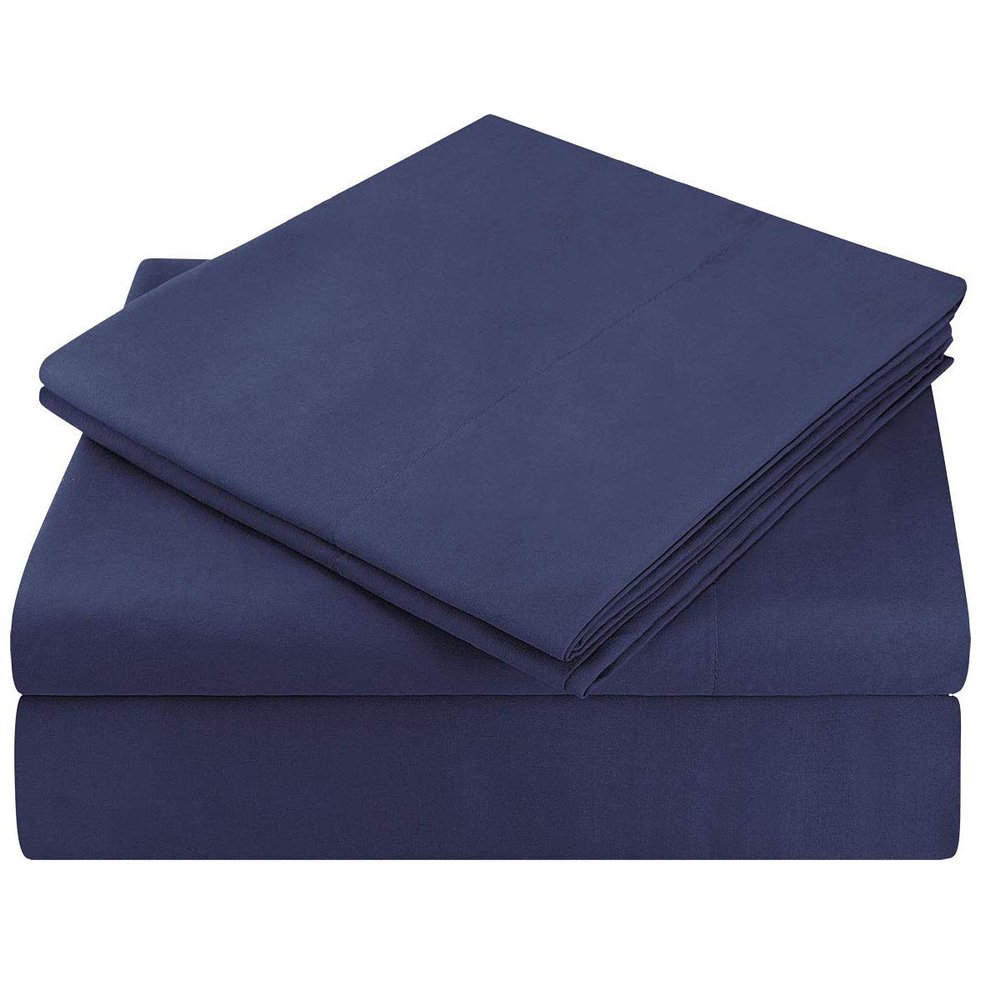 6-PCs Bed Sheet Set - Real 500 Thread Count Egyptian Cotton 6 Pieces Sheet Set Fit Up to 15-18" Deep Pocket Solid Pattern (King, Navy Blue)