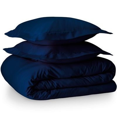 100% Egyptian Cotton 3 Piece Queen Duvet Cover and Pillow Shams, Premium Hotel Comforter Quilt Cover, 800 Thread-Count Breathable Sateen-Weave with Zipper Closure, Corner-Ties - Queen, Navy Blue