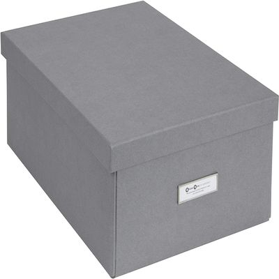 Bigso Box of Sweden Katia Collapsible Storage Box with Labelframe for Easy Identification - Simple Assembly Without Tools - Decorative Storage Boxes with Lids - 11.3in x 15.4in x 6.4in - Grey