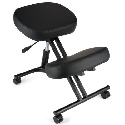 Ergonomic Kneeling Chair, Corrective Posture Seat for Home Office, Adjustable Stool with Thick Foam Cushions and Smooth Gliding Casters - Back & Neck Pain Relief | Spine Tension Relief