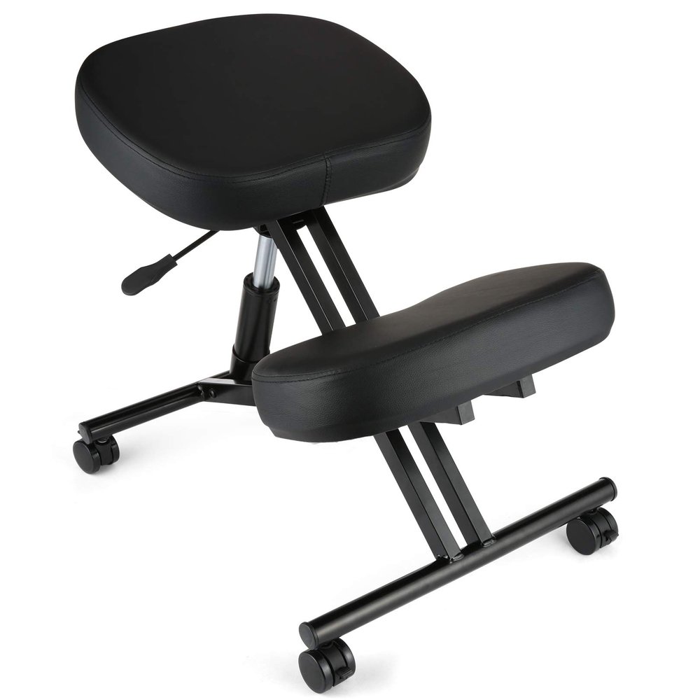 Ergonomic Kneeling Chair, Corrective Posture Seat for Home Office, Adjustable Stool with Thick Foam Cushions and Smooth Gliding Casters - Back & Neck Pain Relief | Spine Tension Relief