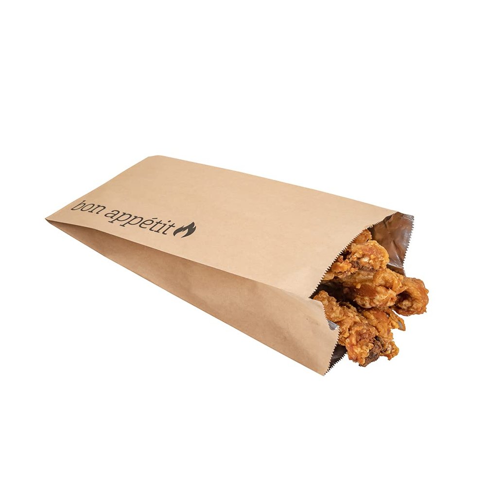 Restaurantware Bag Tek 6.5 x 4.1 Inch Foil Food Bags 100 Half Gallon Hot Dog Wrappers - Greaseproof Non Vented Kraft Paper Hot Food Wraps Disposable For To Go Meals