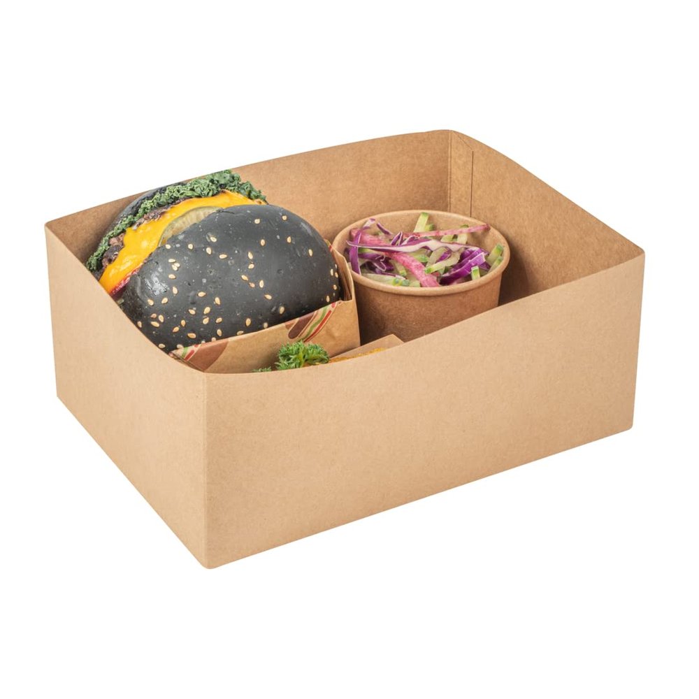 Restaurantware-Bio Tek 8.4 x 6 x 3.5 Inch Burger Trays, 100 Disposable Paper Food Trays - Recyclable, Sturdy, Kraft Paper Movie Snack Trays, For Meals, Snacks, And Baked Goods