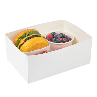 Restaurantware Bio Tek 8.4 x 6 x 3.5 Inch Burger Trays 100 Disposable Paper Food Trays - Recyclable Sturdy White Paper Movie Snack Trays For Meals Snacks And Baked Goods