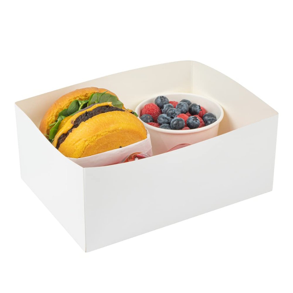 Restaurantware Bio Tek 8.4 x 6 x 3.5 Inch Burger Trays 100 Disposable Paper Food Trays - Recyclable Sturdy White Paper Movie Snack Trays For Meals Snacks And Baked Goods