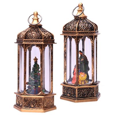 BESPORTBLE 2pcs Retro Hexagonal Wind Lantern Night Light for Christmas Tabletop Decor Warm Light Indoor Decorative Lamp Vintage Style for Holiday Home Decoration