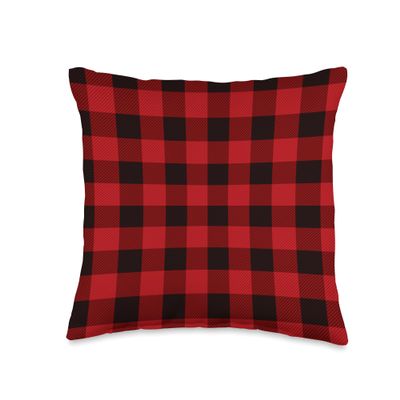 Classic Red & Black Buffalo Plaid Check Pattern Design Throw Pillow