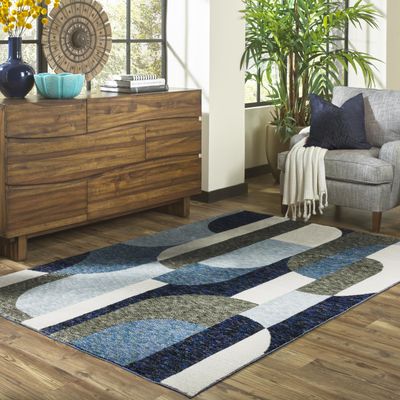 Oriental Weavers Strada Area Rug - STR03-7'10" x 10'10" - in Blue/Grey - Modern Style, Stain Resistant, Family and Pet Friendly, Dining, Living Room Rug