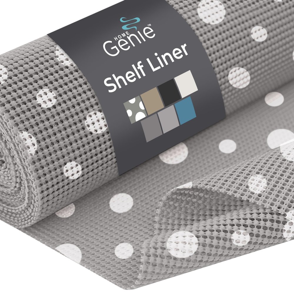 HOME GENIE Shelf Drawer and Cabinet Liner, Durable with Strong Grip, 20 in x 20 FT, Non Adhesive Liners Protect Kitchen Cabinets and Cupboard, Bathroom Drawers and Shelves, Desks, Dots Gray White