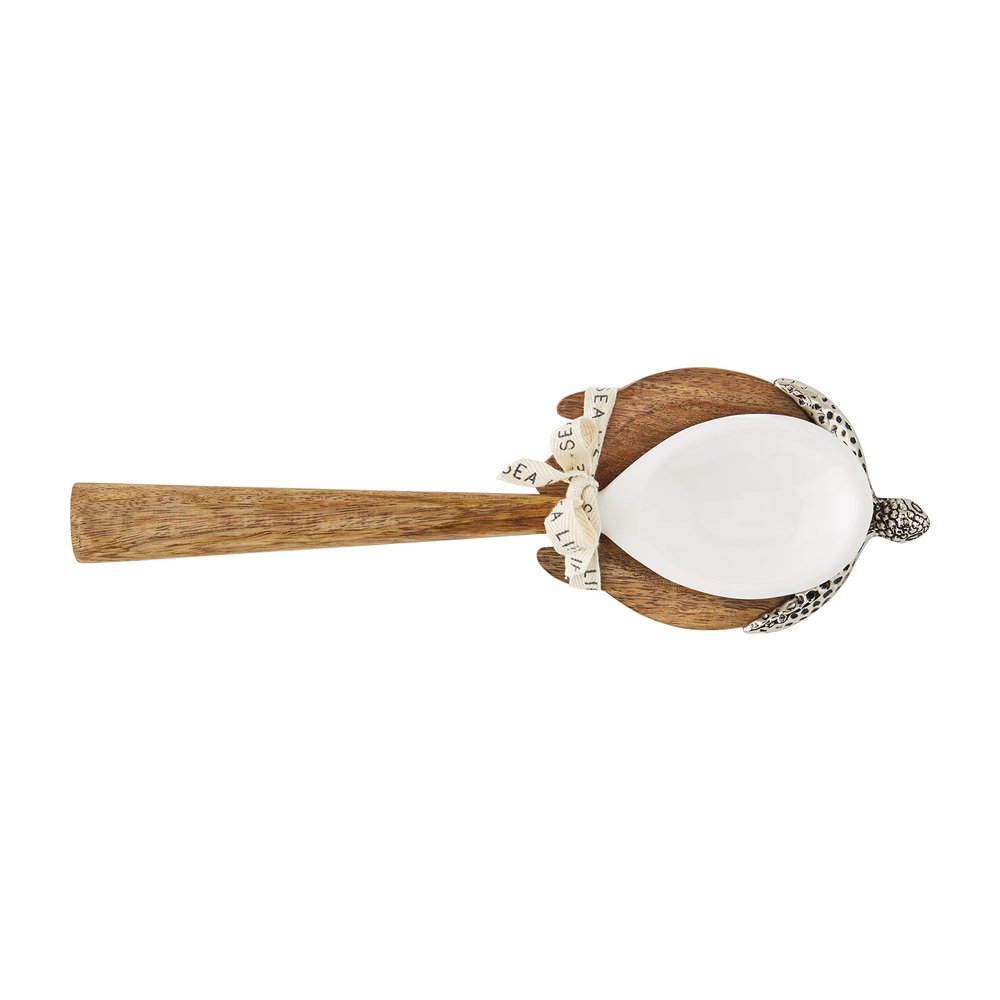 Mud Pie Wood Turtle Set, spoon 10" | rest 5 1/2" x 4", Brown