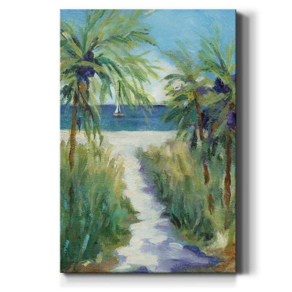 Renditions Gallery Canvas Wall Art Paintings for Home Palm tree Pathway to the Sandy Beach Abstract Hanging Prints for Living Room Office Kitchen Decor - 18"X27" LT15