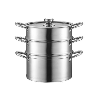 304 Stainless Steel Steamer/Soup Pot 3-layer Household With Steamer 22cm/24cm/26cm/28cm Commercial Suitable for Gas Stove/Induction Cooker Suitable for 1-6 People (Size : 24cm)