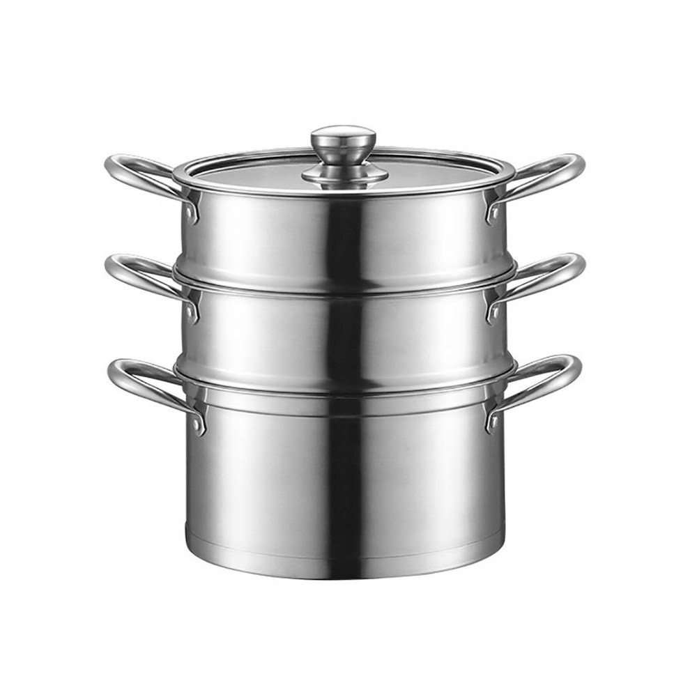 304 Stainless Steel Steamer/Soup Pot 3-layer Household With Steamer 22cm/24cm/26cm/28cm Commercial Suitable for Gas Stove/Induction Cooker Suitable for 1-6 People (Size : 24cm)