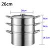 304 Stainless Steel Steamer/Soup Pot 3-layer Household With Steamer 22cm/24cm/26cm/28cm Commercial Suitable for Gas Stove/Induction Cooker Suitable for 1-6 People (Size : 24cm) view 2