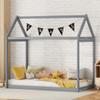Twin Bed for Kids, Solid Wood House Shape Floor Bed Frame, Can Decorate Tent Bedroom Furniture for Boys and Girls, Slats Support The Mattress (Gray) view 1