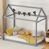 Twin Bed for Kids, Solid Wood House Shape Floor Bed Frame, Can Decorate Tent Bedroom Furniture for Boys and Girls, Slats Support The Mattress (Gray) view 3