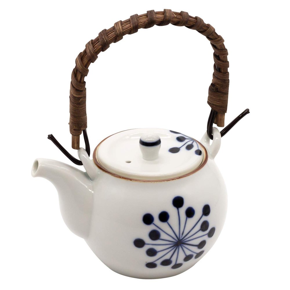 24to3 Nishitomi Pottery Arita Ware Earthenware Bottle (Ceramic Tea Strainer) 11.8 fl oz (350 ml), Flower Point Pattern, Made in Japan, White