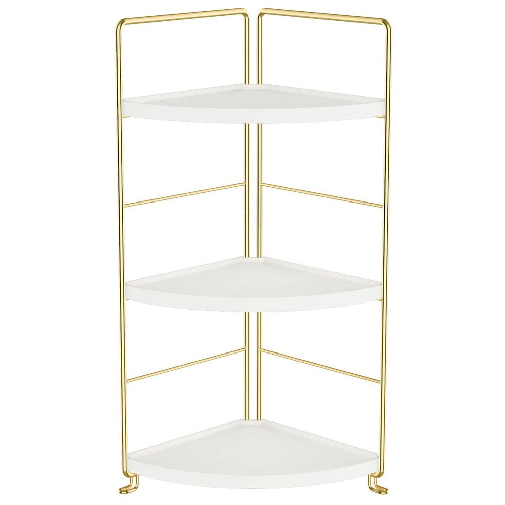 3-Tier Kitchen Spice Rack , Standing Rack,Triangle Bathroom Countertop Storage Shelf ,Cosmetic Organizer Holder , Stackable Cabinet Organizer , Kitchen Counter Shelf , Corner Spice Rack ,Golden