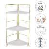 3-Tier Kitchen Spice Rack , Standing Rack,Triangle Bathroom Countertop Storage Shelf ,Cosmetic Organizer Holder , Stackable Cabinet Organizer , Kitchen Counter Shelf , Corner Spice Rack ,Golden view 3