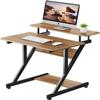 Dripex Computer Desk for Small Spaces, Z Shaped Small Computer Desk, 27.5 inch Compact Desk with Monitor Shelf and Bottom Storage Shelves, Space Saving Desk, Walnut view 1